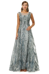 A-line Cap Sleeve Jewel Appliques Lace Floor-length Corset Prom Dresses outfit, Formal Dresses Long