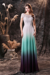 A Line Cap Sleeve Ombre Silk Floor Length Corset Prom Dresses outfit, Bridesmaid Dresses Sleeveless