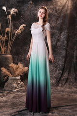 A Line Cap Sleeve Ombre Silk Floor Length Corset Prom Dresses outfit, Bridesmaid Dresses Uk