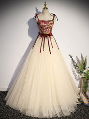 A line champagne long Corset Prom dress, champagne tulle Corset Formal evening dress outfit, Prom Dress Long Beautiful