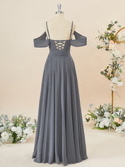 A-line Chiffon Cold Shoulder Pleated Floor-Length Corset Bridesmaid Dress outfit, Formal Dress Ideas