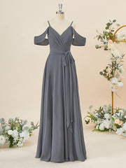 A-line Chiffon Cold Shoulder Pleated Floor-Length Corset Bridesmaid Dress outfit, Formal Dresses Online