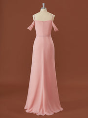A-line Chiffon Cold Shoulder Pleated Floor-Length Corset Bridesmaid Dress outfit, Formal Dresses Outfit Ideas