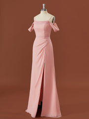 A-line Chiffon Cold Shoulder Pleated Floor-Length Corset Bridesmaid Dress outfit, Formal Dress Attire