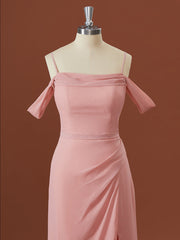 A-line Chiffon Cold Shoulder Pleated Floor-Length Corset Bridesmaid Dress outfit, Formal Dress Store