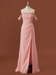 A-line Chiffon Cold Shoulder Pleated Floor-Length Corset Bridesmaid Dress outfit, Formal Dress Outfit Ideas