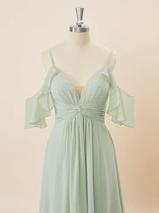 A-line Chiffon Cold Shoulder Pleated Floor-Length Corset Bridesmaid Dress outfit, Formal Dress Styles