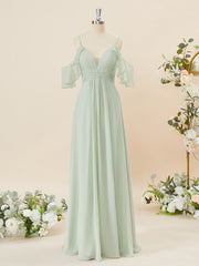 A-line Chiffon Cold Shoulder Pleated Floor-Length Corset Bridesmaid Dress outfit, Formal Dress Outfit
