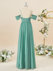 A-line Chiffon Cold Shoulder Pleated Floor-Length Corset Bridesmaid Dress outfit, Dress Prom