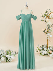 A-line Chiffon Cold Shoulder Pleated Floor-Length Corset Bridesmaid Dress outfit, Short Formal Dress