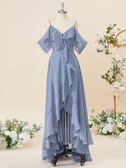 A-line Chiffon Cold Shoulder Ruffles Asymmetrical Corset Bridesmaid Dress outfit, Formal Dresses For Wedding Guests