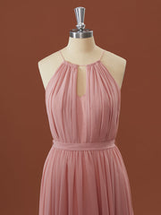 A-line Chiffon Halter Pleated Asymmetrical Corset Bridesmaid Dress outfit, Formal Dresses For Girls