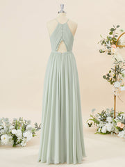 A-line Chiffon Halter Pleated Floor-Length Corset Bridesmaid Dress outfit, Formal Dresses Simple