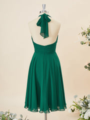 A-line Chiffon Halter Pleated Short/Mini Corset Bridesmaid Dress outfit, Formal Dresses For Large Ladies