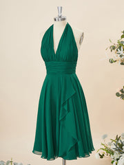 A-line Chiffon Halter Pleated Short/Mini Corset Bridesmaid Dress outfit, Formal Dresses Royal Blue