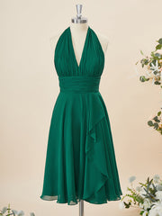 A-line Chiffon Halter Pleated Short/Mini Corset Bridesmaid Dress outfit, Formal Dresses Over 66