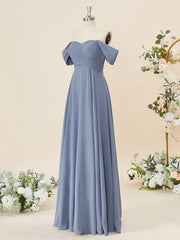 A-line Chiffon Off-the-Shoulder Pleated Floor-Length Corset Bridesmaid Dress outfit, Engagement Dress