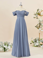 A-line Chiffon Off-the-Shoulder Pleated Floor-Length Corset Bridesmaid Dress outfit, Evening Dresses