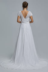 A-Line Chiffon V-Neck Applique Floor-Length Corset Wedding Dresses outfit, Wedding Dresses Trend