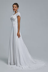 A-Line Chiffon V-Neck Applique Floor-Length Corset Wedding Dresses outfit, Wedding Dresses Trends