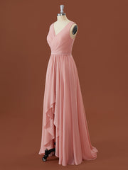 A-line Chiffon V-neck Pleated Asymmetrical Corset Bridesmaid Dress outfit, Formal Dress For Weddings Guest