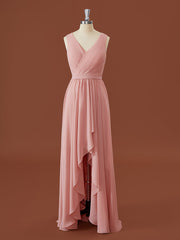 A-line Chiffon V-neck Pleated Asymmetrical Corset Bridesmaid Dress outfit, Formal Dress For Wedding Guests