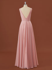 A-line Chiffon V-neck Pleated Floor-Length Corset Bridesmaid Dress outfit, Formal Dresses Website