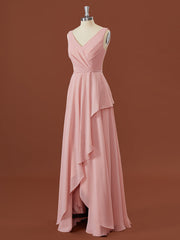 A-line Chiffon V-neck Pleated Floor-Length Corset Bridesmaid Dress outfit, Formal Dresses Websites