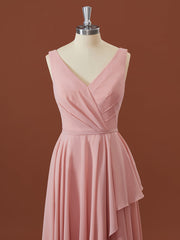 A-line Chiffon V-neck Pleated Floor-Length Corset Bridesmaid Dress outfit, Formal Dress Store Near Me