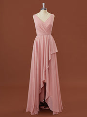 A-line Chiffon V-neck Pleated Floor-Length Corset Bridesmaid Dress outfit, Formal Dress Website