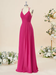 A-line Chiffon V-neck Pleated Floor-Length Corset Bridesmaid Dress outfit, Formal Dresses Fashion