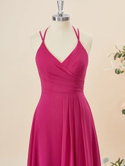 A-line Chiffon V-neck Pleated Floor-Length Corset Bridesmaid Dress outfit, Formal Dress Fashion