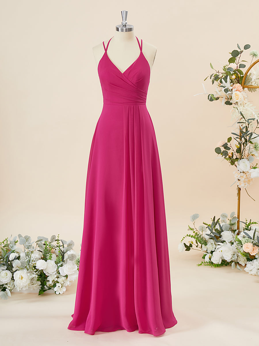 A-line Chiffon V-neck Pleated Floor-Length Corset Bridesmaid Dress outfit, Formal Dresses Gown