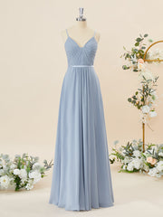 A-line Chiffon V-neck Pleated Floor-Length Corset Bridesmaid Dress outfit, Formal Dresses On Sale