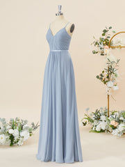 A-line Chiffon V-neck Pleated Floor-Length Corset Bridesmaid Dress outfit, Formal Dress On Sale