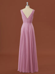 A-line Chiffon V-neck Pleated Floor-Length Corset Bridesmaid Dress outfit, Formal Dress Online