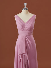 A-line Chiffon V-neck Pleated Floor-Length Corset Bridesmaid Dress outfit, Formal Dress Trends