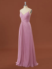 A-line Chiffon V-neck Pleated Floor-Length Corset Bridesmaid Dress outfit, On Piece Dress