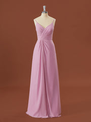 A-line Chiffon V-neck Pleated Floor-Length Corset Bridesmaid Dress outfit, Prom Inspo