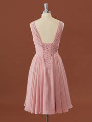 A-line Chiffon V-neck Pleated Short/Mini Corset Bridesmaid Dress outfit, Formal Dresses Long Sleeves