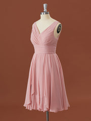 A-line Chiffon V-neck Pleated Short/Mini Corset Bridesmaid Dress outfit, Formal Dresses For Middle School