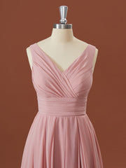 A-line Chiffon V-neck Pleated Short/Mini Corset Bridesmaid Dress outfit, Formal Dress Off The Shoulder