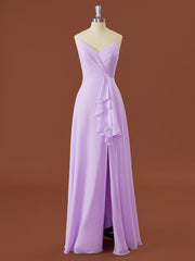 A-line Chiffon V-neck Ruffles Floor-Length Corset Bridesmaid Dress outfit, Formal Dress Cheap