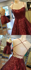 A Line Criss Cross Straps Back Burgundy Sequins Corset Homecoming Dress outfit, Prom Dresses 2034 Long Sleeve