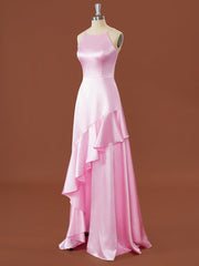 A-line Elastic Woven Satin Halter Ruffles Floor-Length Corset Bridesmaid Dress outfit, Formal Dresses For Winter