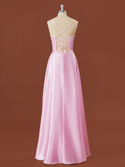 A-line Elastic Woven Satin Spaghetti Straps Floor-Length Corset Bridesmaid Dress outfit, Formal Dress Short
