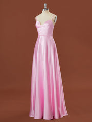 A-line Elastic Woven Satin Spaghetti Straps Floor-Length Corset Bridesmaid Dress outfit, Formals Dresses Short