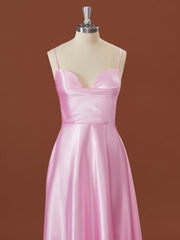 A-line Elastic Woven Satin Spaghetti Straps Floor-Length Corset Bridesmaid Dress outfit, Formall Dresses Short