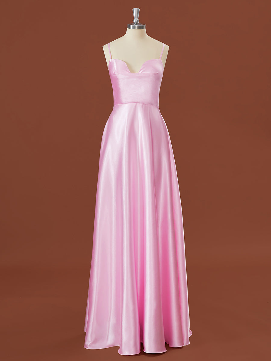 A-line Elastic Woven Satin Spaghetti Straps Floor-Length Corset Bridesmaid Dress outfit, Formal Dress Elegant Classy