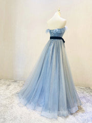 A-Line Gray Blue Tulle Long Corset Prom Dress, Gray Blue Long Corset Formal Dress outfit, Gown